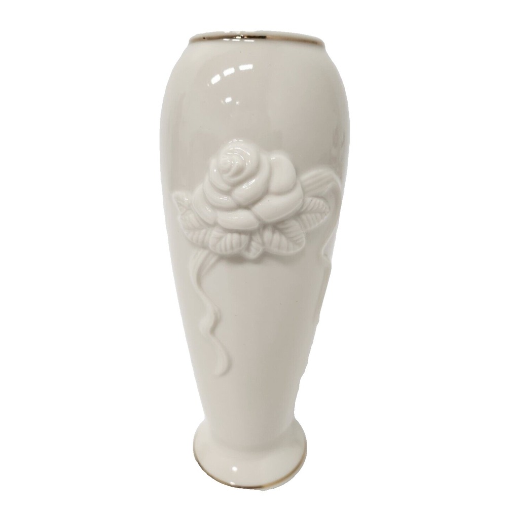 VTG 1980s Lenox Porcelain Rosebud Collection Bud Vase Cream Gold Trim Fine China